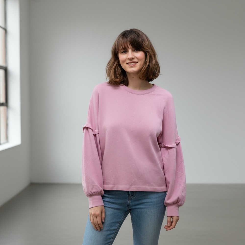 Club Monaco Pink Super Soft Ruffle Sleeve Sweatshirt Top Size S